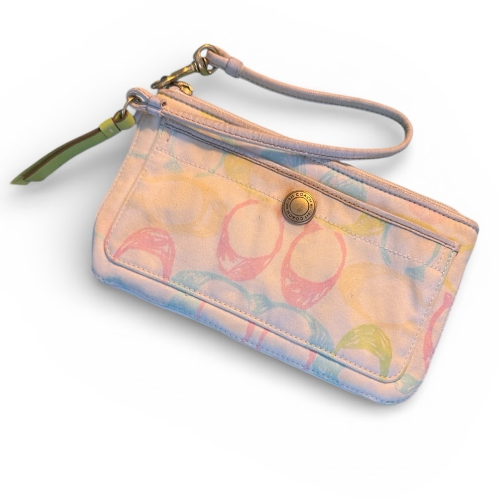Coach y2k Colorful Wristlet with Button Pastel pink clutch vintage wallet c